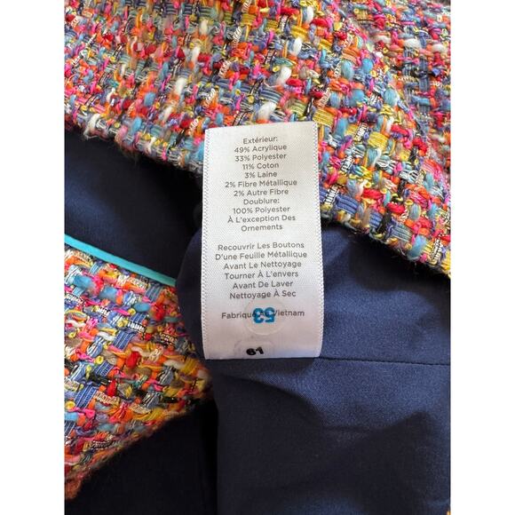 Talbots Rainbow Tweed Contrast Trim Blazer Suit Jacket Preppy Corpcore Colorful - Picture 6 of 8